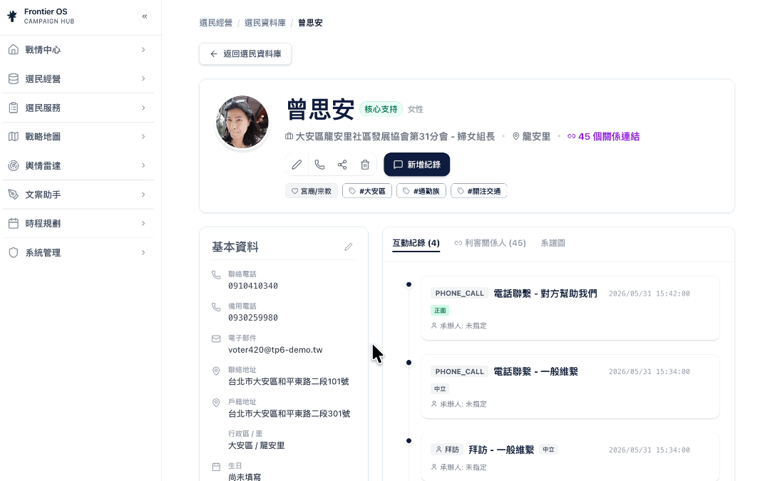 Frontier OS 選民資料庫操作示意